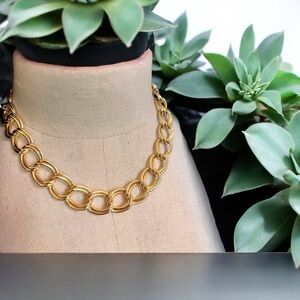 Gold Toned Double-Link Chain Necklace Statement Piece Choker 17.” Inches